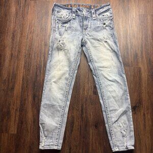 Rock Revival Rima Ankle Skinny Jeans Rhinestones Distressed Light Wash Size 29